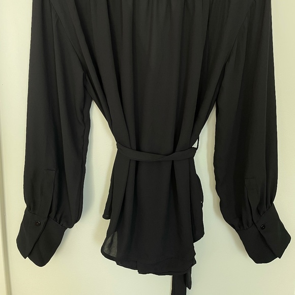 Dynamite Tie Up Long Sleeve Black Dress - Picture 2 of 3